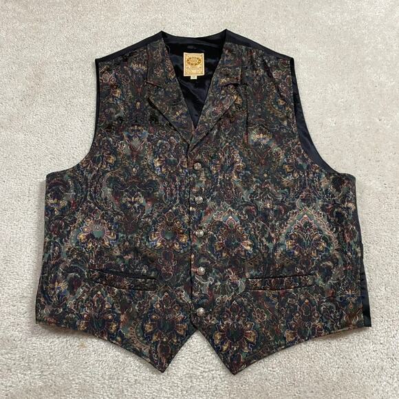 Wah Maker Vest Mens XL Burgundy Jacquard Western Frontier Dress Waistcoat - Picture 1 of 8